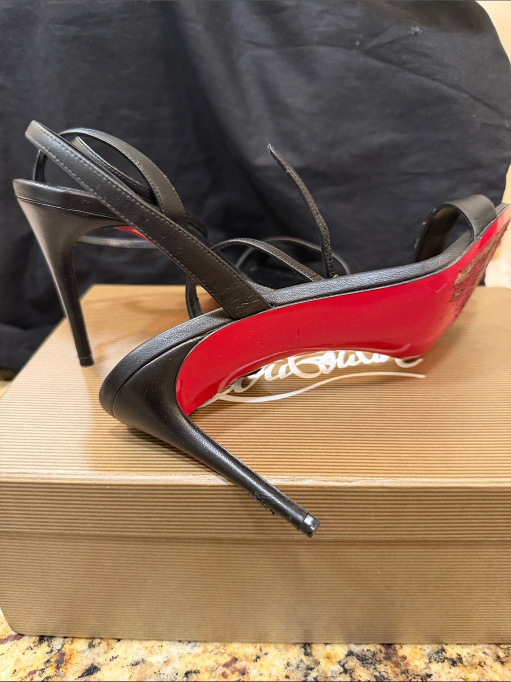 Christian Louboutin Black Leather Strappy Stiletto Sandals - Picture 2 of 8